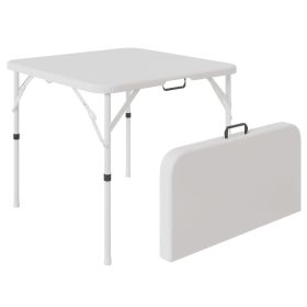 34" Square Folding Table,Fold-in-Half Plastic Card Table,Picnic Party Event Dining Camp Table for Indoor Outdoor,White