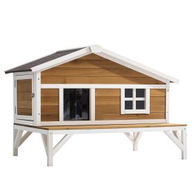 Insulated Cat House, All-Around Foam Insulation Elevated Cat Shelter, Wooden Feral Kitty Shelter with Large Platform