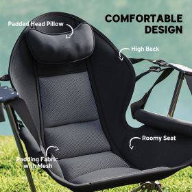 Camping Chair Set Of 2, Adjustable Back Folding Swinging Chair With Cup Holder And Padded Seat, Black (Option: Black)